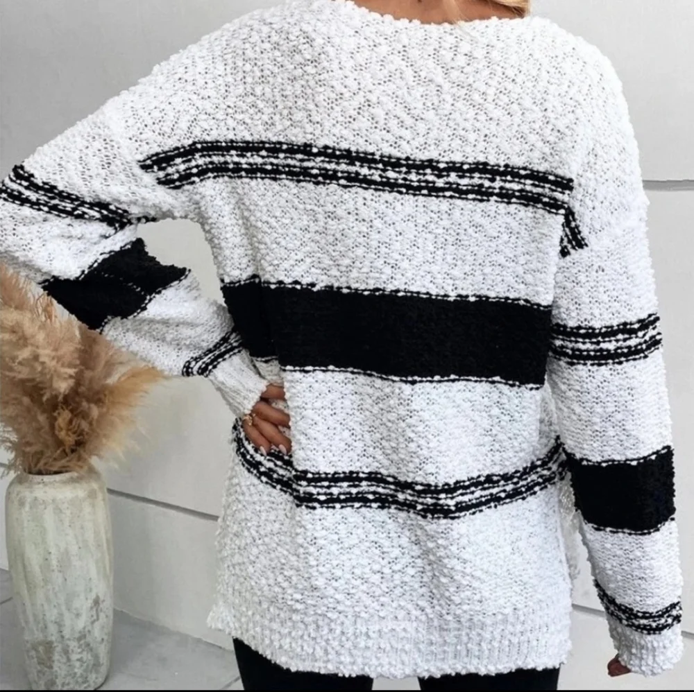 Black and White Striped Knit Sweaters - Picture 4 of 5